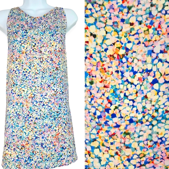 NWOT Adrienne Vittadini blue pink white yellow confetti top blouse Women Large - Picture 1 of 7